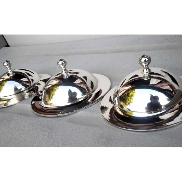 Cool MCM William Adams Towle Co. set of 3 Double Lidded Silver Plate Bowls - Picture 6 of 8